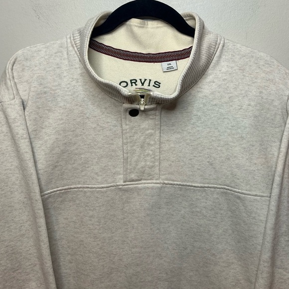 Orvis Men’s Signature Quarter-Zip Snap Sweatshirt Heather Cream Sz XXL - Picture 3 of 9